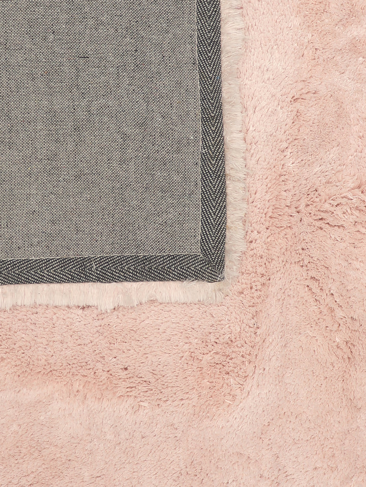 Peach Plain Fancy Shaggy Rectangle Soft and Thick Rug with Woven Back