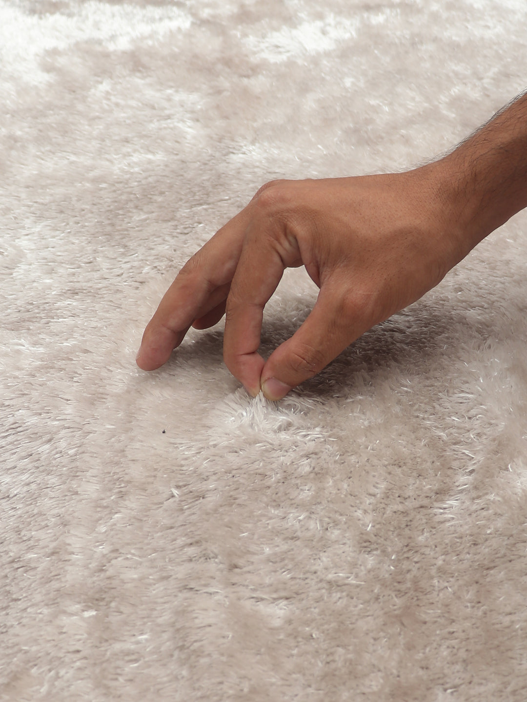 Biege Plain Fancy Shaggy Rectangle Soft and Thick Rug with Woven Back