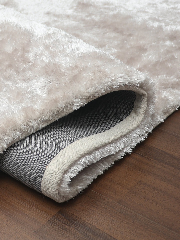 Biege Plain Fancy Shaggy Rectangle Soft and Thick Rug with Woven Back