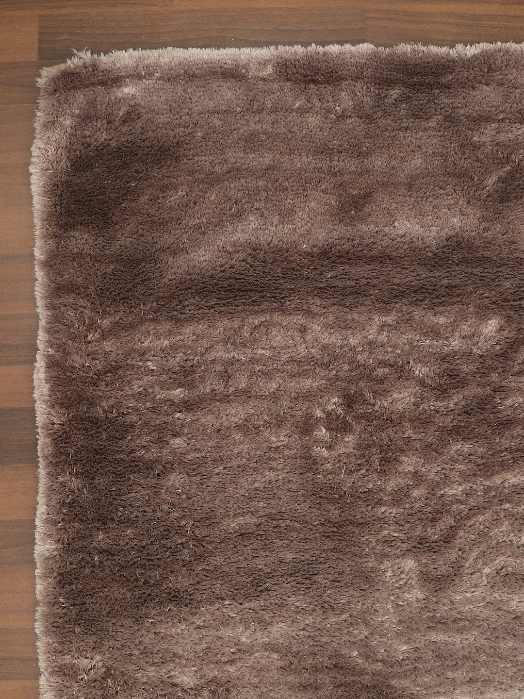 Brown Plain Fancy Shaggy Rectangle Soft and Thick Rug with Woven Back