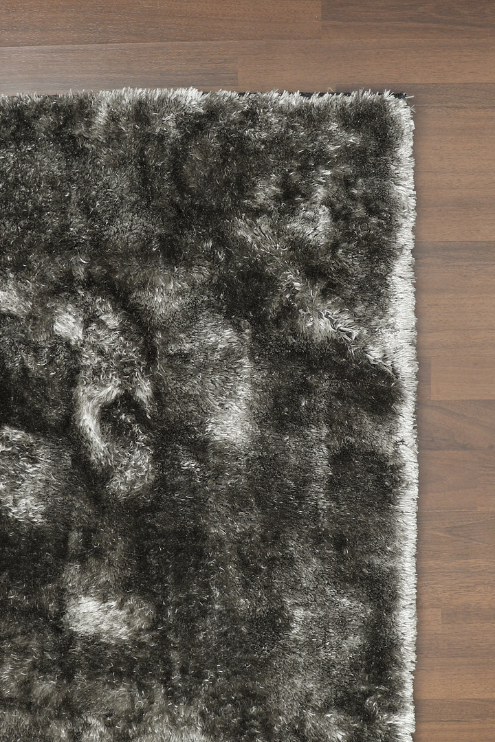 Grey Plain Fancy Shaggy Rectangle Soft and Thick Rug with Woven Back