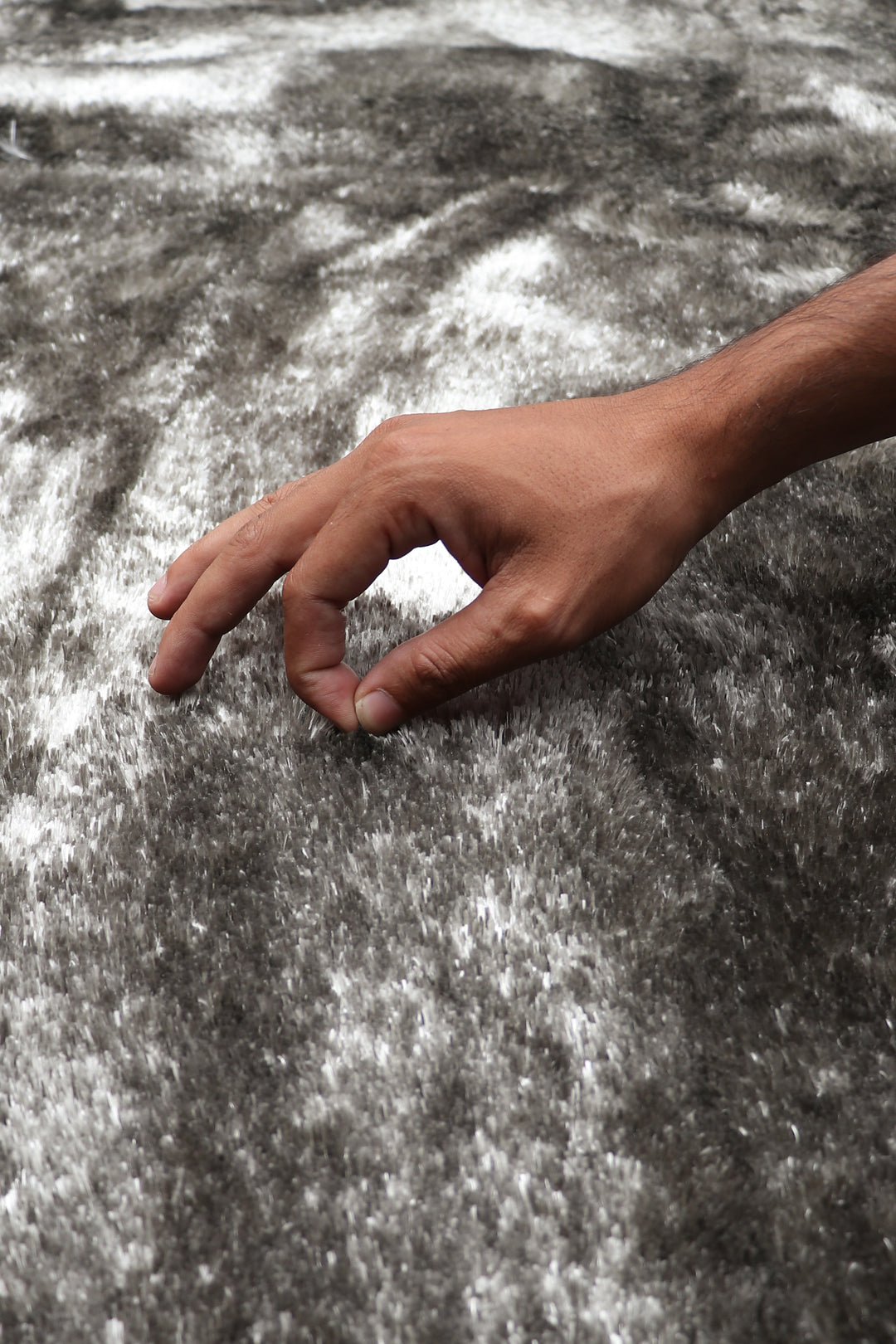 Grey Plain Fancy Shaggy Rectangle Soft and Thick Rug with Woven Back