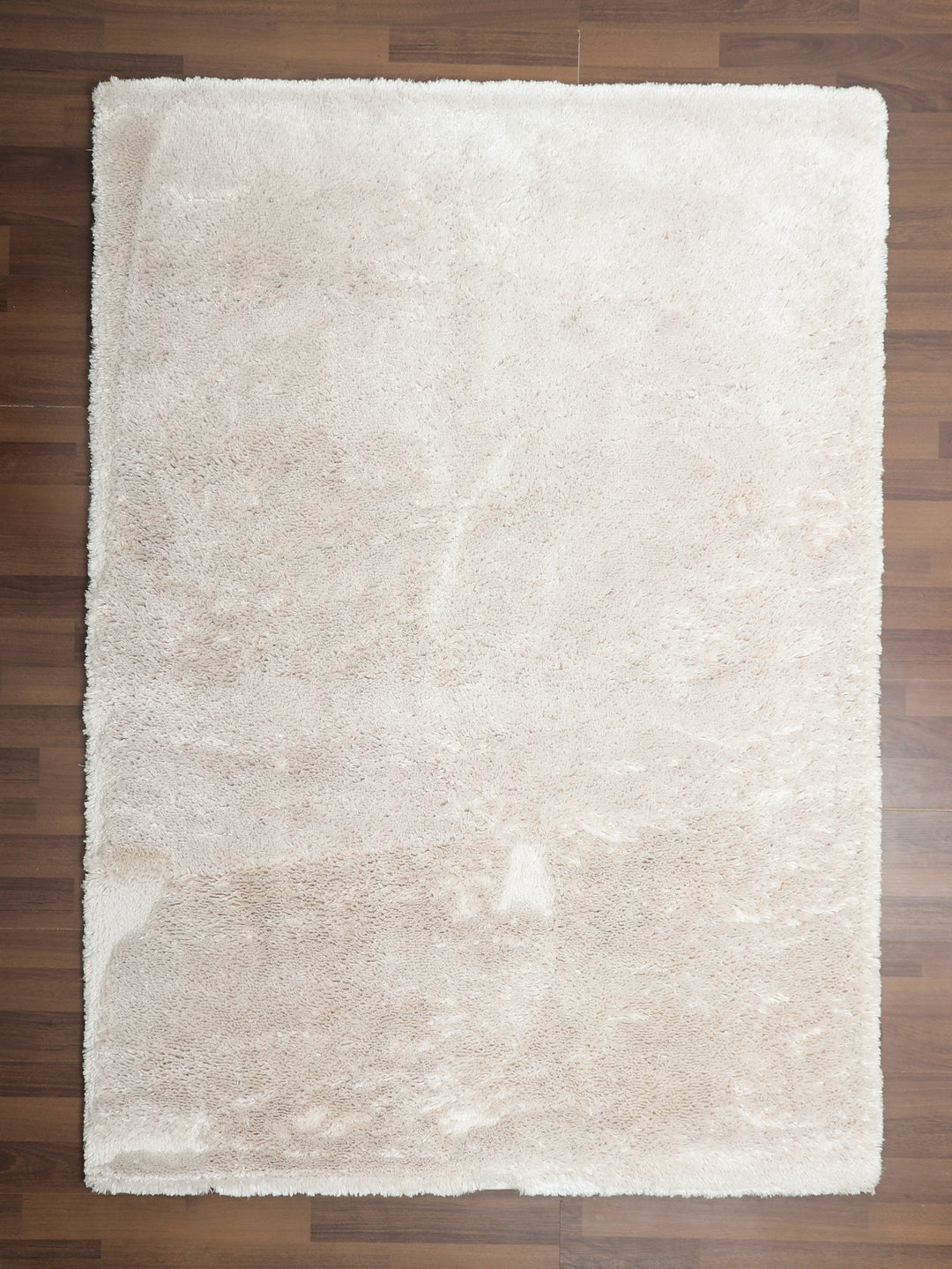 Off White Plain Fancy Shaggy Rectangle Soft and Thick Rug with Woven Back