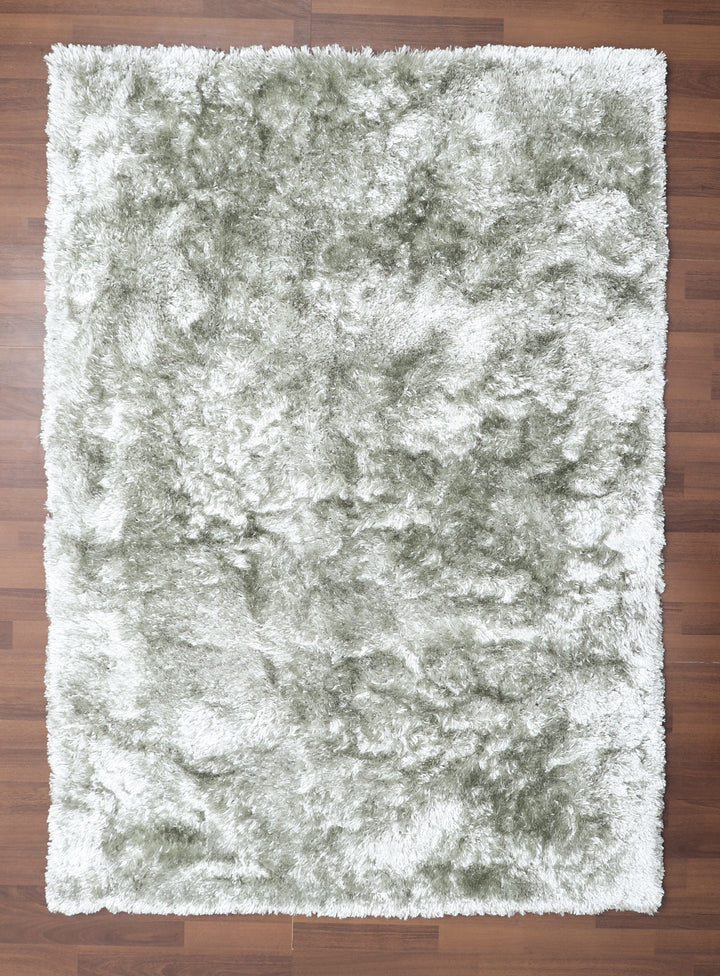 Olive Green Plain Fancy Shaggy Rectangle Soft and Thick Rug with Woven Back