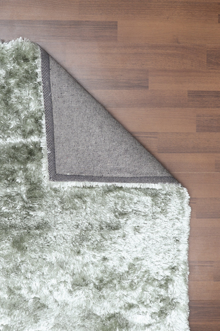 Olive Green Plain Fancy Shaggy Rectangle Soft and Thick Rug with Woven Back