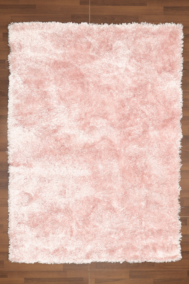 Pink Plain Fancy Shaggy Rectangle Soft and Thick Rug with Woven Back