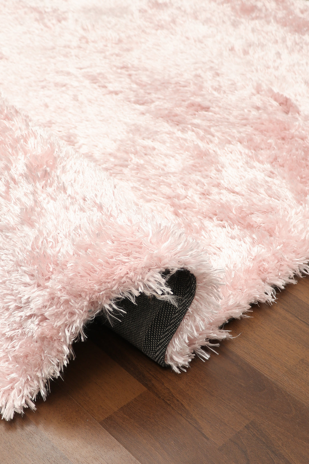 Pink Plain Fancy Shaggy Rectangle Soft and Thick Rug with Woven Back