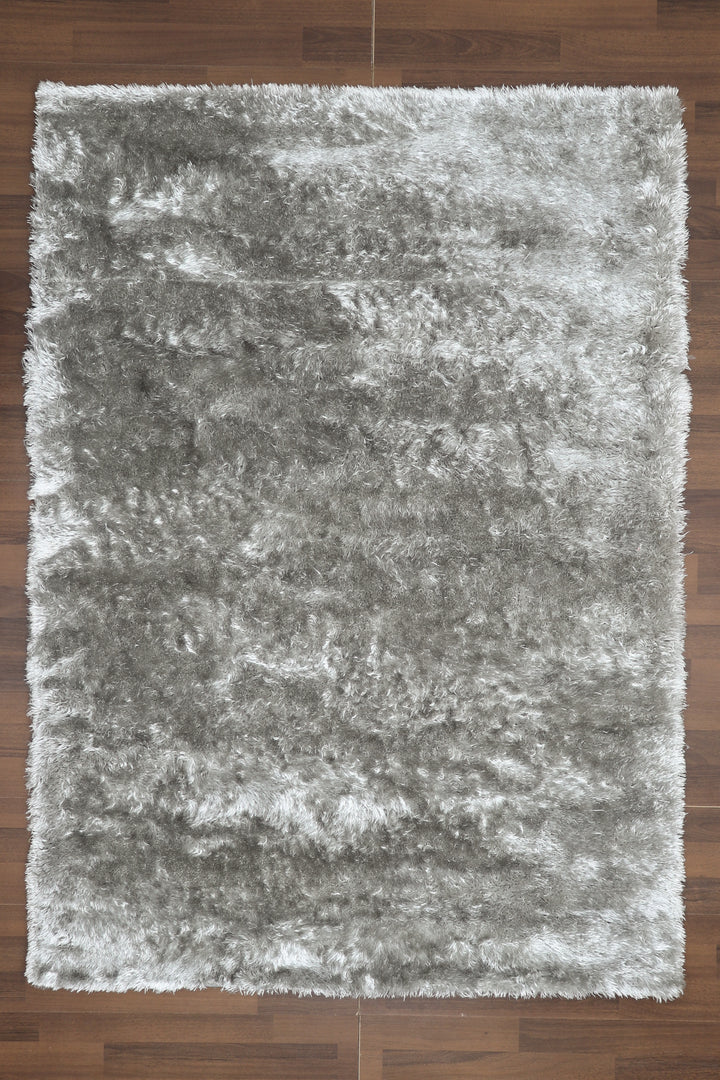 Silver Plain Fancy Shaggy Rectangle Soft and Thick Rug with Woven Back