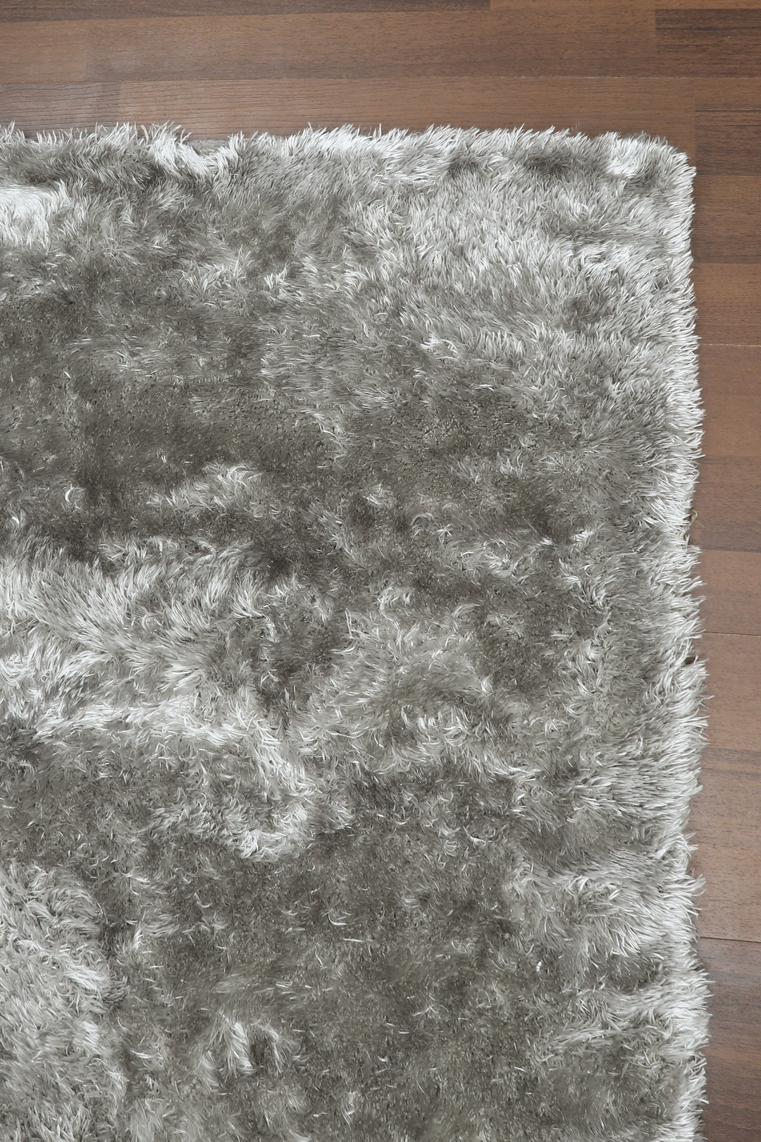 Silver Plain Fancy Shaggy Rectangle Soft and Thick Rug with Woven Back