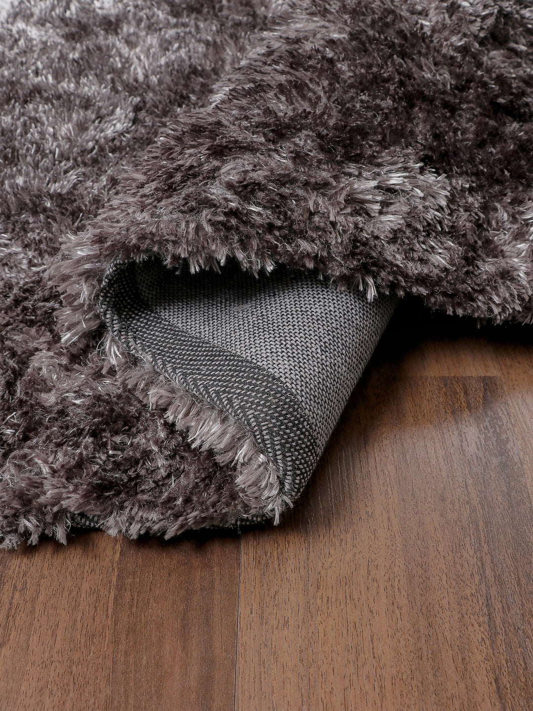 Dark Brown Plain Fancy Shaggy Rectangle Soft and Thick Rug with Woven Back