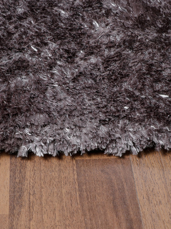 Dark Brown Plain Fancy Shaggy Rectangle Soft and Thick Rug with Woven Back
