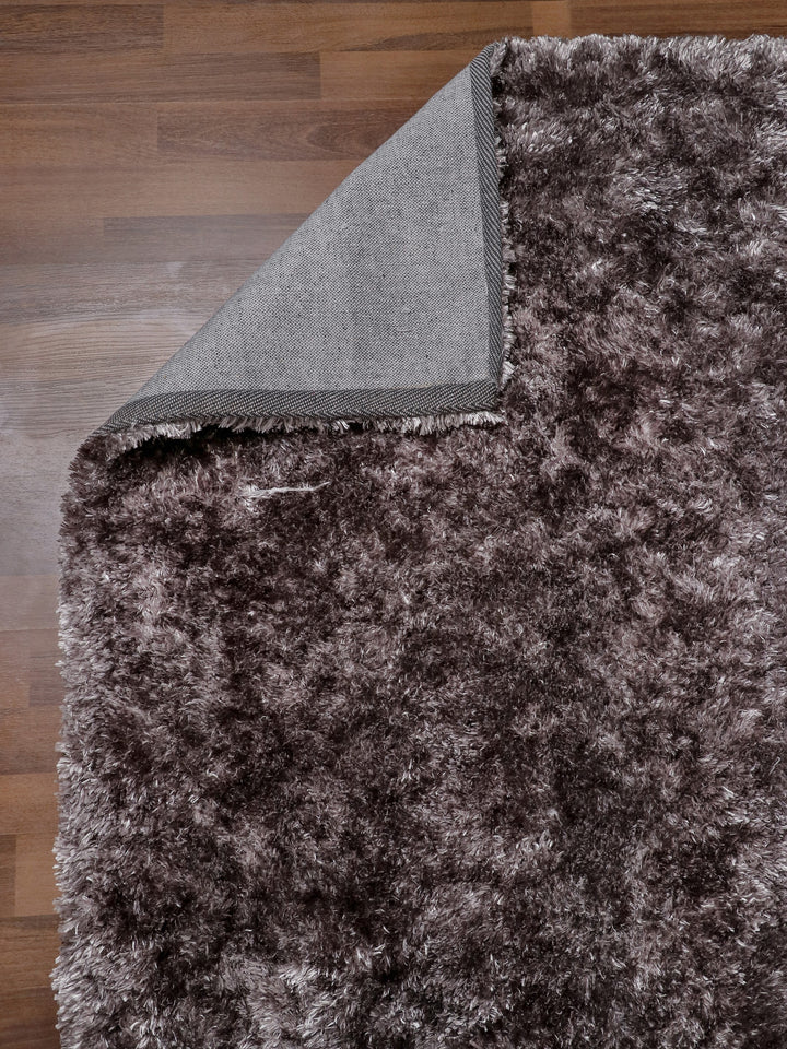 Dark Brown Plain Fancy Shaggy Rectangle Soft and Thick Rug with Woven Back
