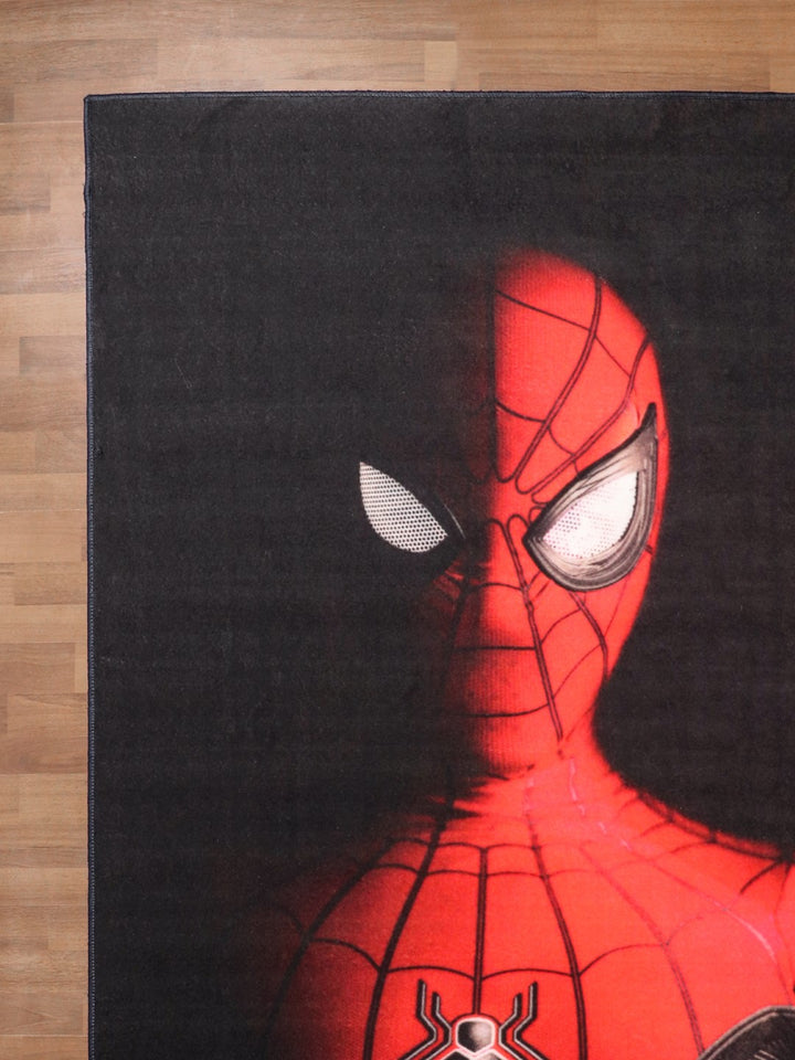 Black with Red Spider Man Rectangle Kids Non Woven Rug with Non Slip TPR Backing For Everyday Use