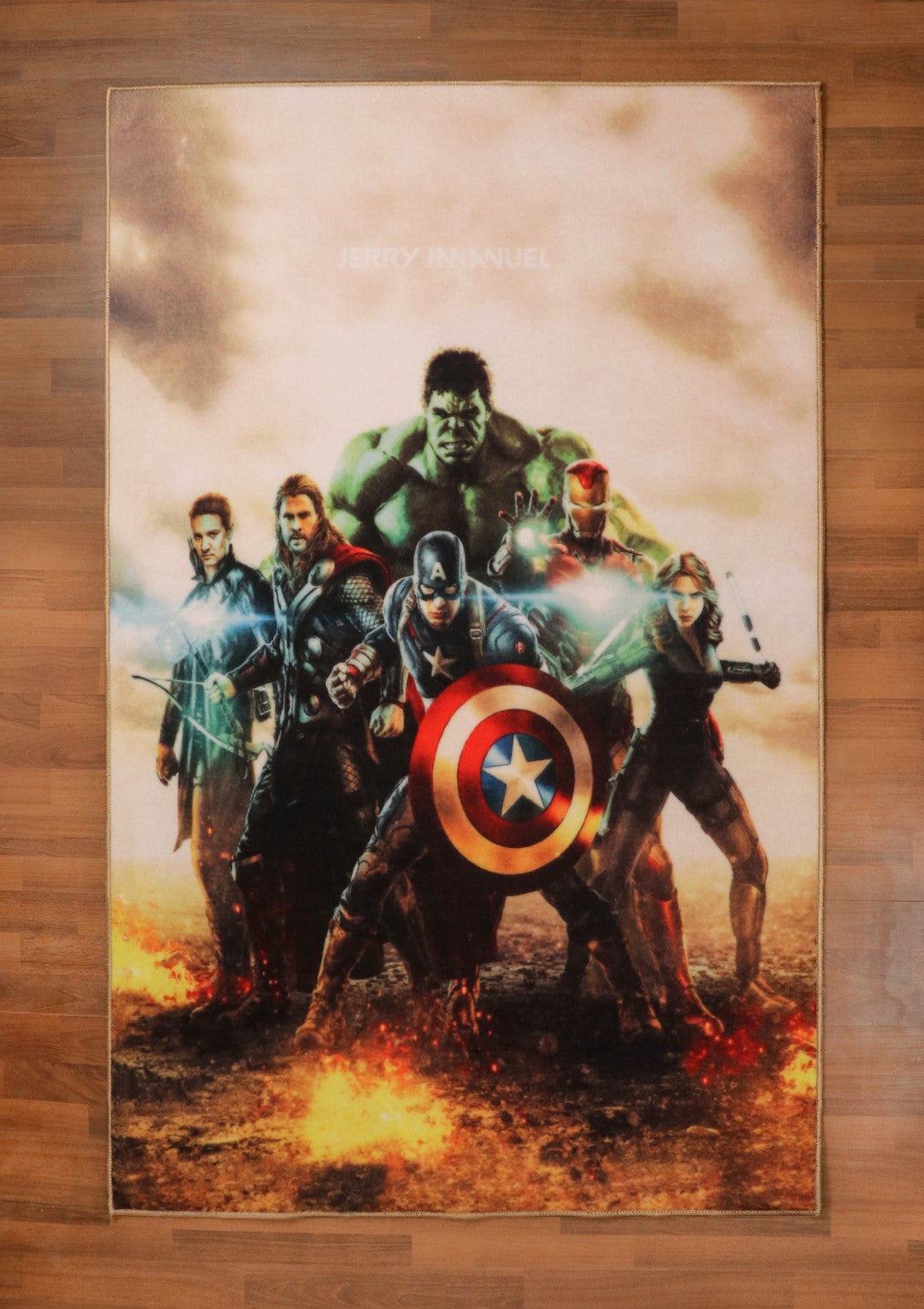 Multi Color Avengers Team Print Rug