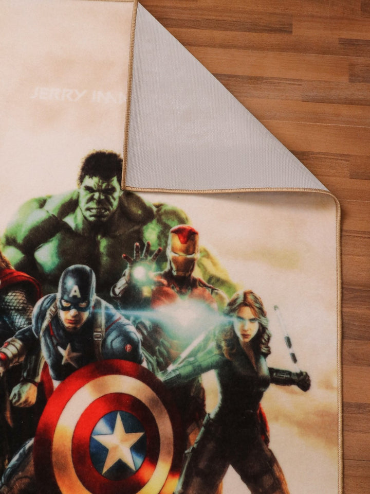 Multi Color Avengers Team Rectangle Kids Non Woven Rug with Non Slip TPR Backing For Everyday Use