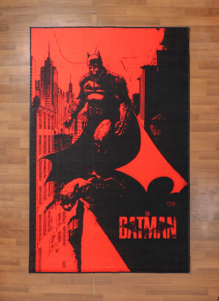 Black and Red Bat Man Rectangle Kids Non Woven Rug with Non Slip TPR Backing For Everyday Use