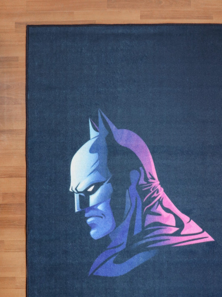 Blue and Multi Color Bat Man Rectangle Kids Non Woven Rug with Non Slip TPR Backing For Everyday Use