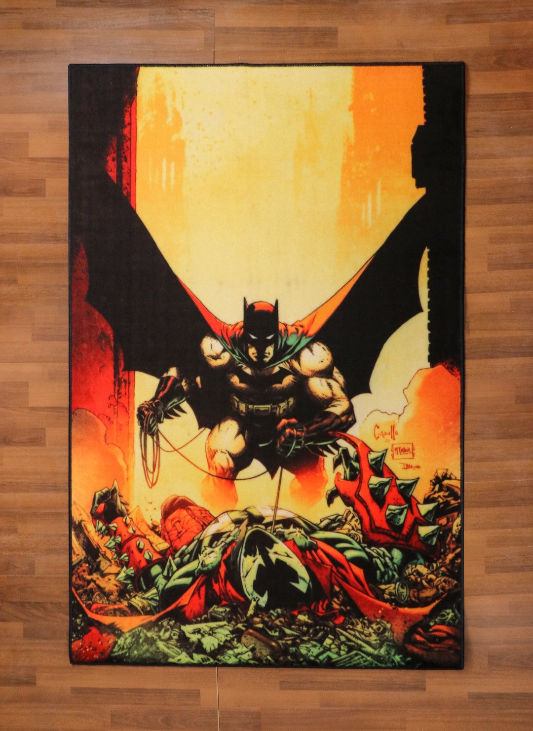 Multi Color Bat Man Rectangle Kids Non Woven Rug with Non Slip TPR Backing For Everyday Use
