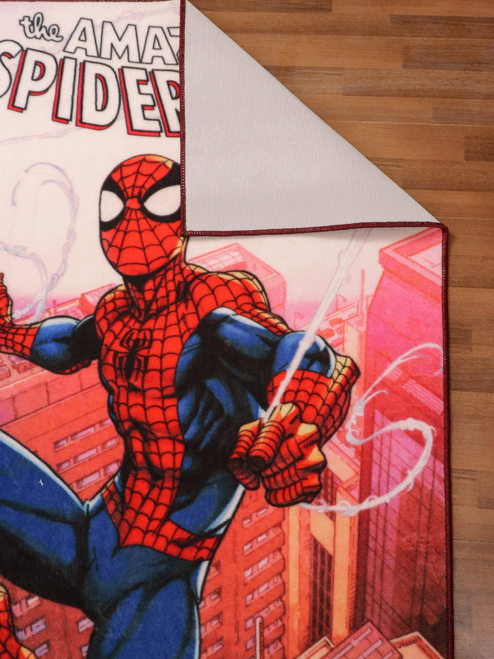 Multi Color Amazing Spider Man Print Rectangle Kids Non Woven Rug with Non Slip TPR Backing For Everyday Use