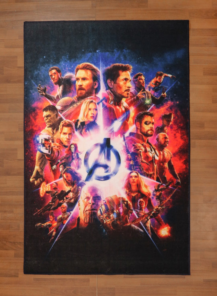 Multi Color Avengers Team Rectangle Kids Non Woven Rug with Non Slip TPR Backing For Everyday Use