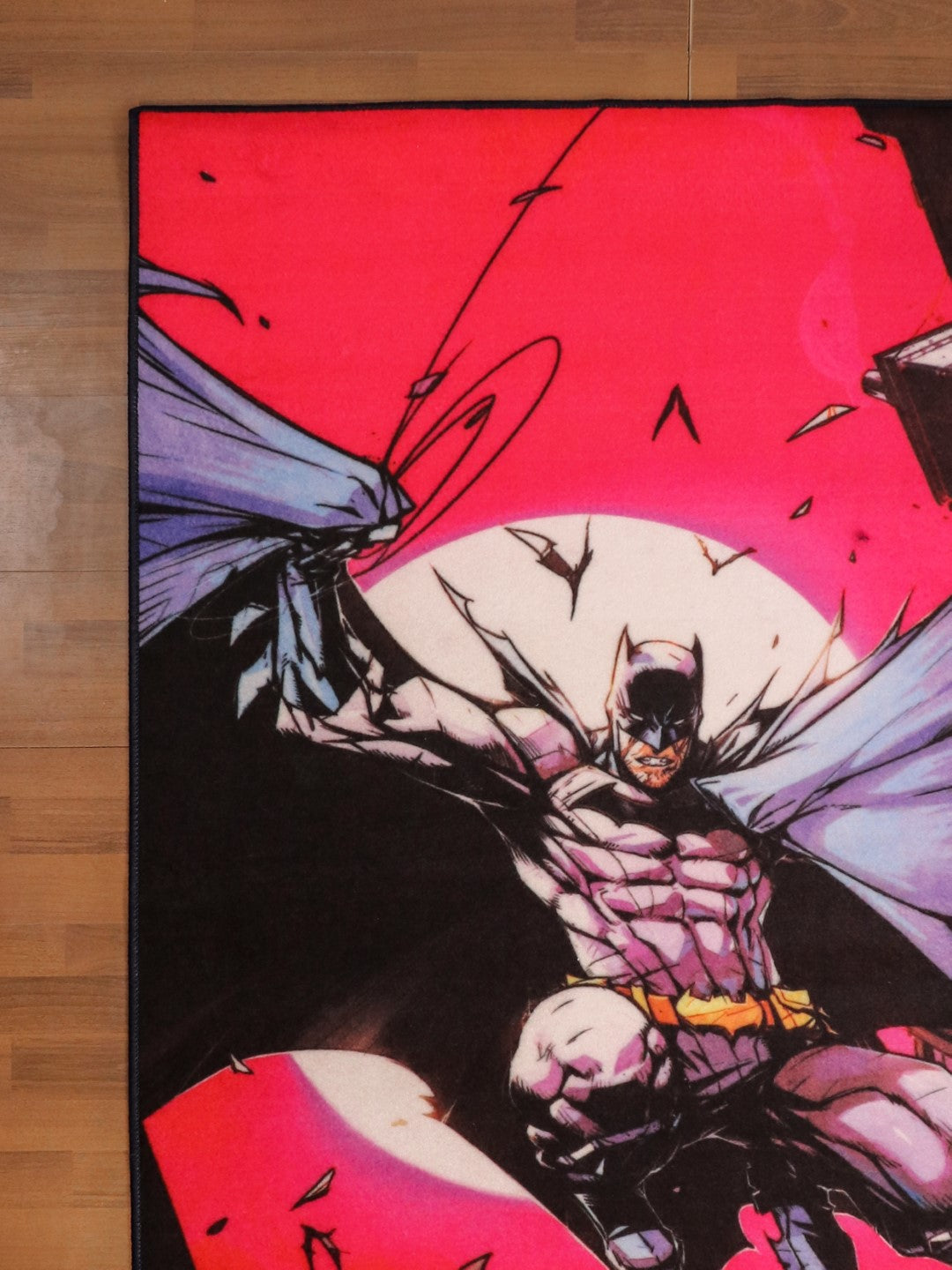 Multi Color Bat Man Rectangle Kids Non Woven Rug with Non Slip TPR Backing For Everyday Use