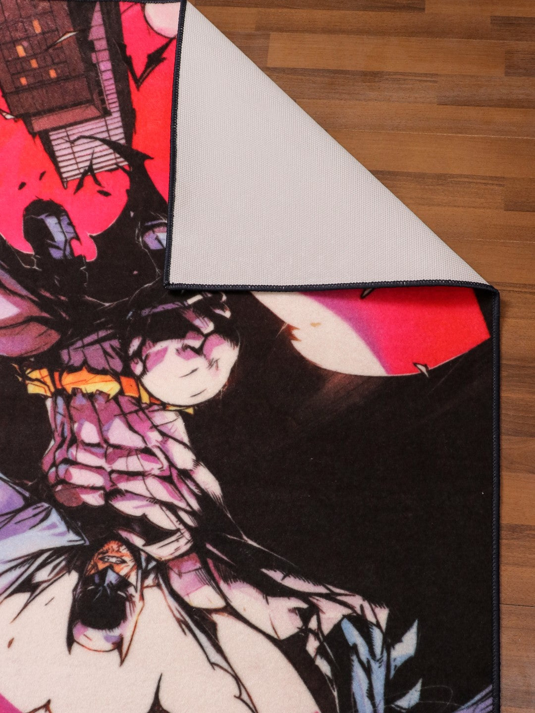 Red & Multi Color Batman Print Rug