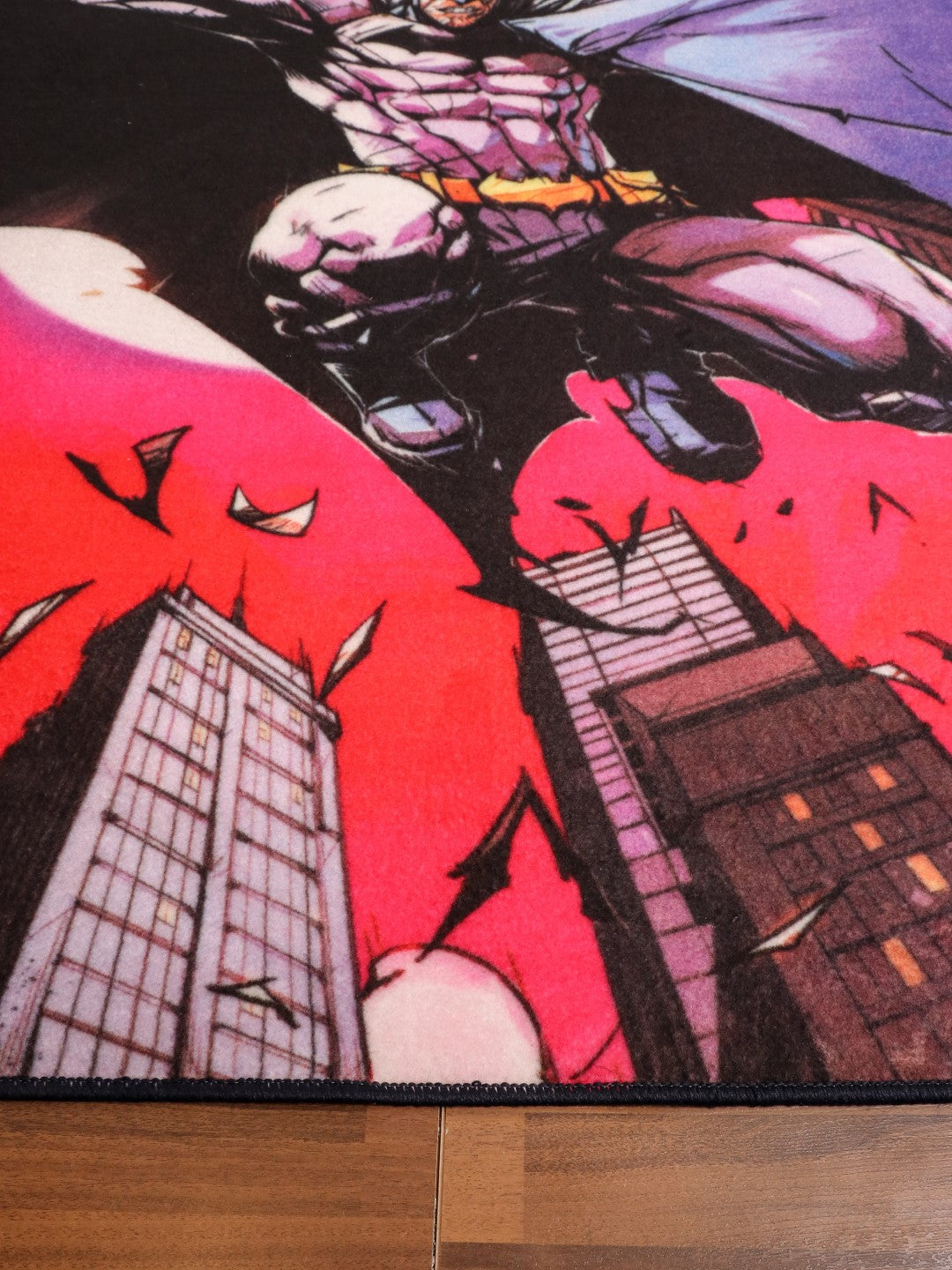 Red & Multi Color Batman Print Rug