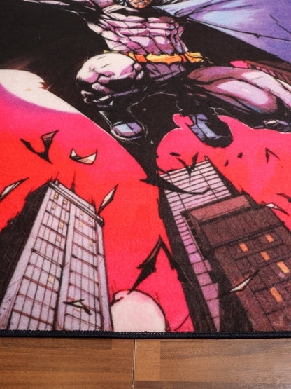 Red & Multi Color Batman Print Rug