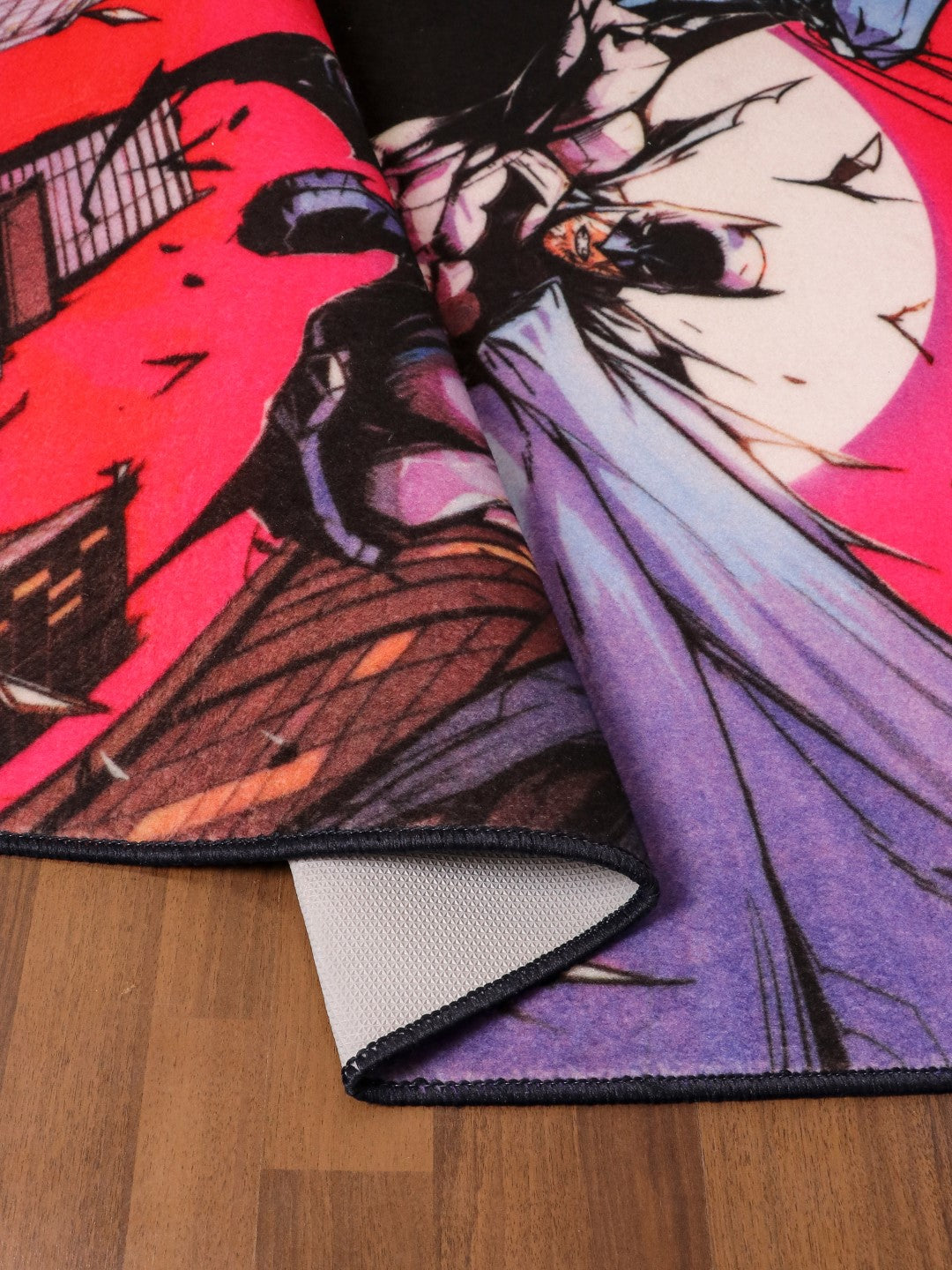 Red & Multi Color Batman Print Rug