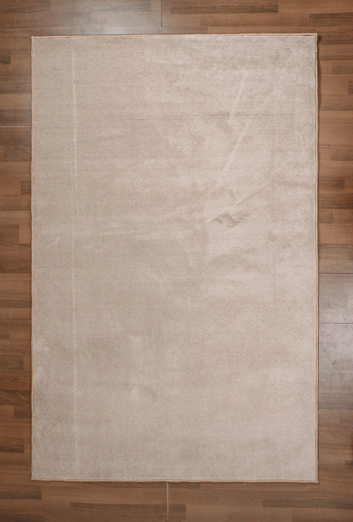 Light Brown Plain Print Non Woven Tufted Rectangle Rug with Doted Back For Everyday Use